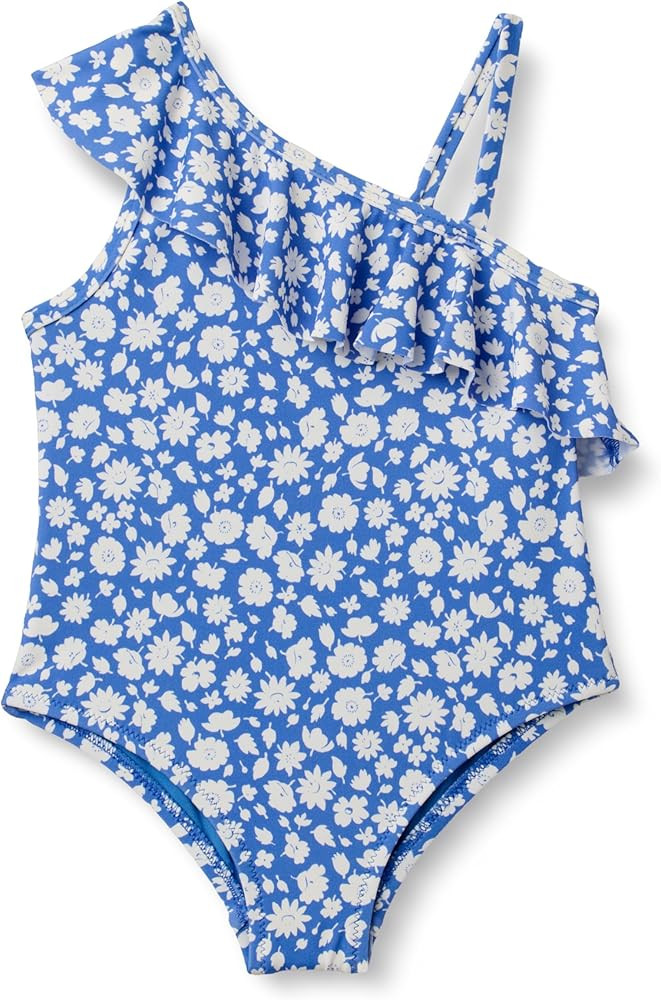 Amazon Essentials Girls and Toddlers' Asymmetric Frill One-Piece Swimsuit | Amazon (US)