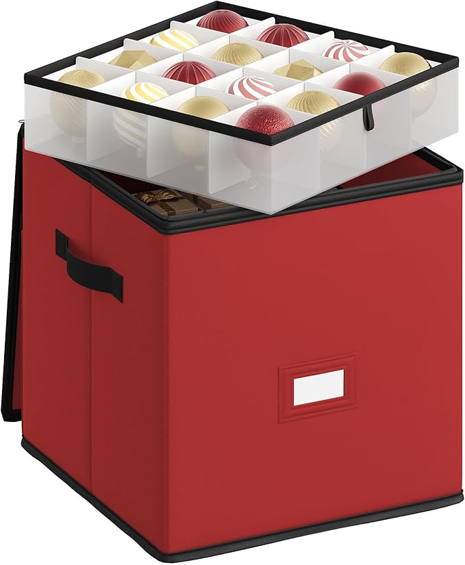 SONGMICS Christmas Ornament Storage Box, Dual Zippers, Stackable Christmas Storage Container with... | Amazon (US)