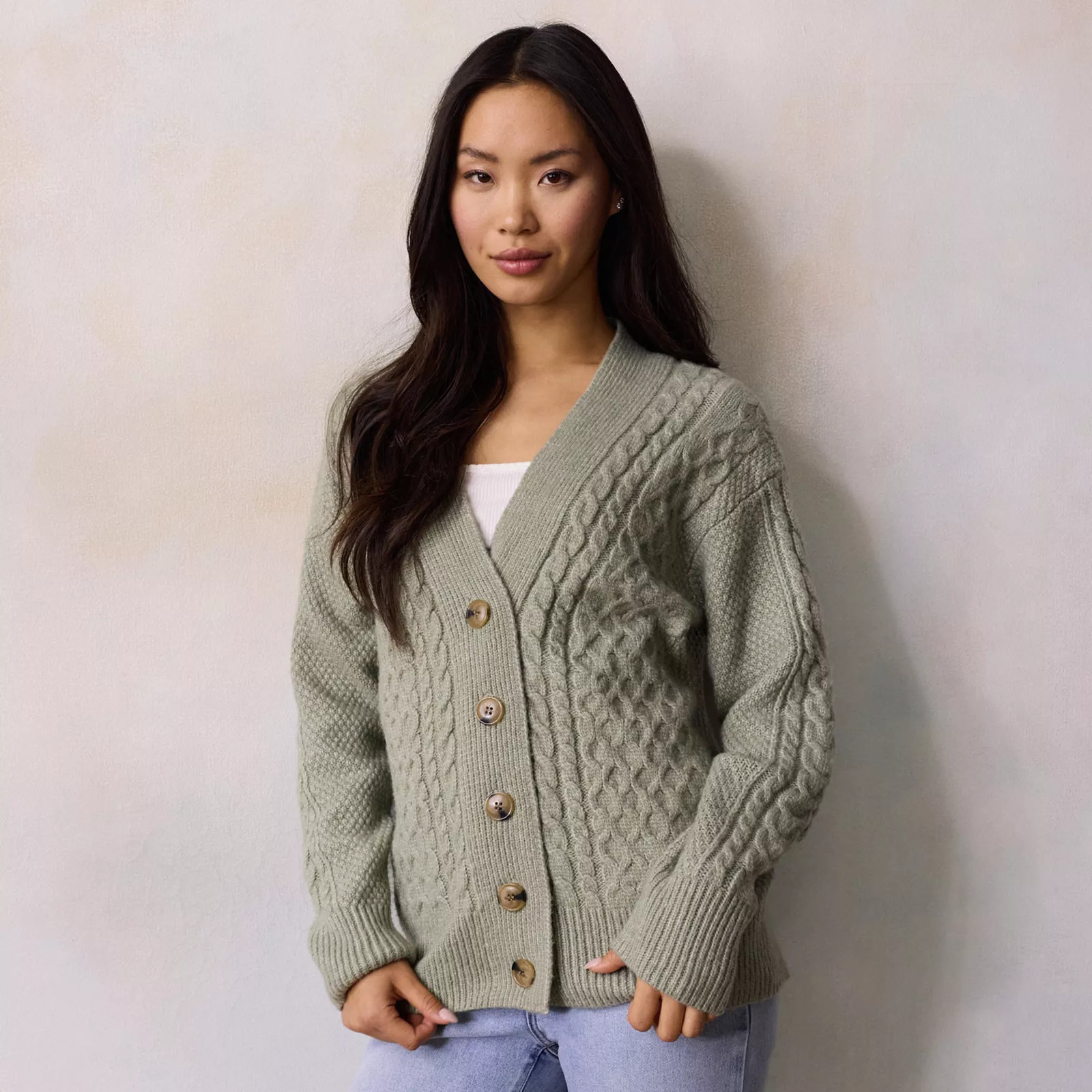 Women's LC Lauren Conrad Cabled Sweater Cardigan, Size: XL, Maddie Purple | Kohl's