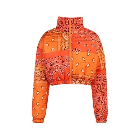 Listenwind Women Winter Short Puffer Cropped Jackets Fashion Floral Bandana Printed Zip Up Bubble Co | Walmart (US)