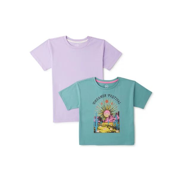 Wonder Nation Girls' Graphic and Solid T-Shirt, 2-Pack, Sizes 4-18 & Plus | Walmart (US)