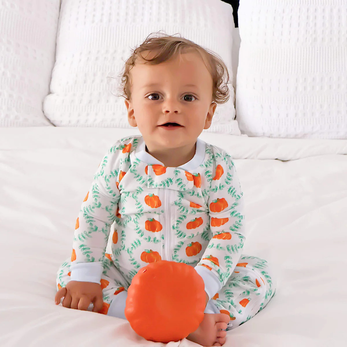 Pumpkin Splendor Blue Rib Zip Sleeper | Classic Whimsy