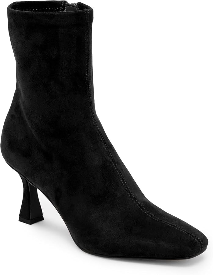 Coutgo Womens Kitten Heel Ankle Boots Square Toe Side Zipper Dressy Booties Fall Shoes | Amazon (US)