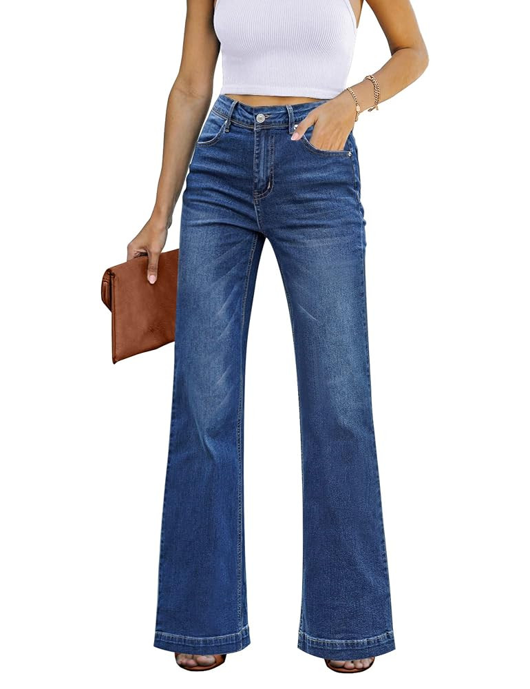 GRAPENT Womens Flare Jeans High Waisted Wide Leg Baggy Jean for Women Stretch Denim Pants | Amazon (US)