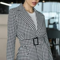 Houndstooth Blazer With Belt, Women's Notch Collar Jacket | Etsy (US)