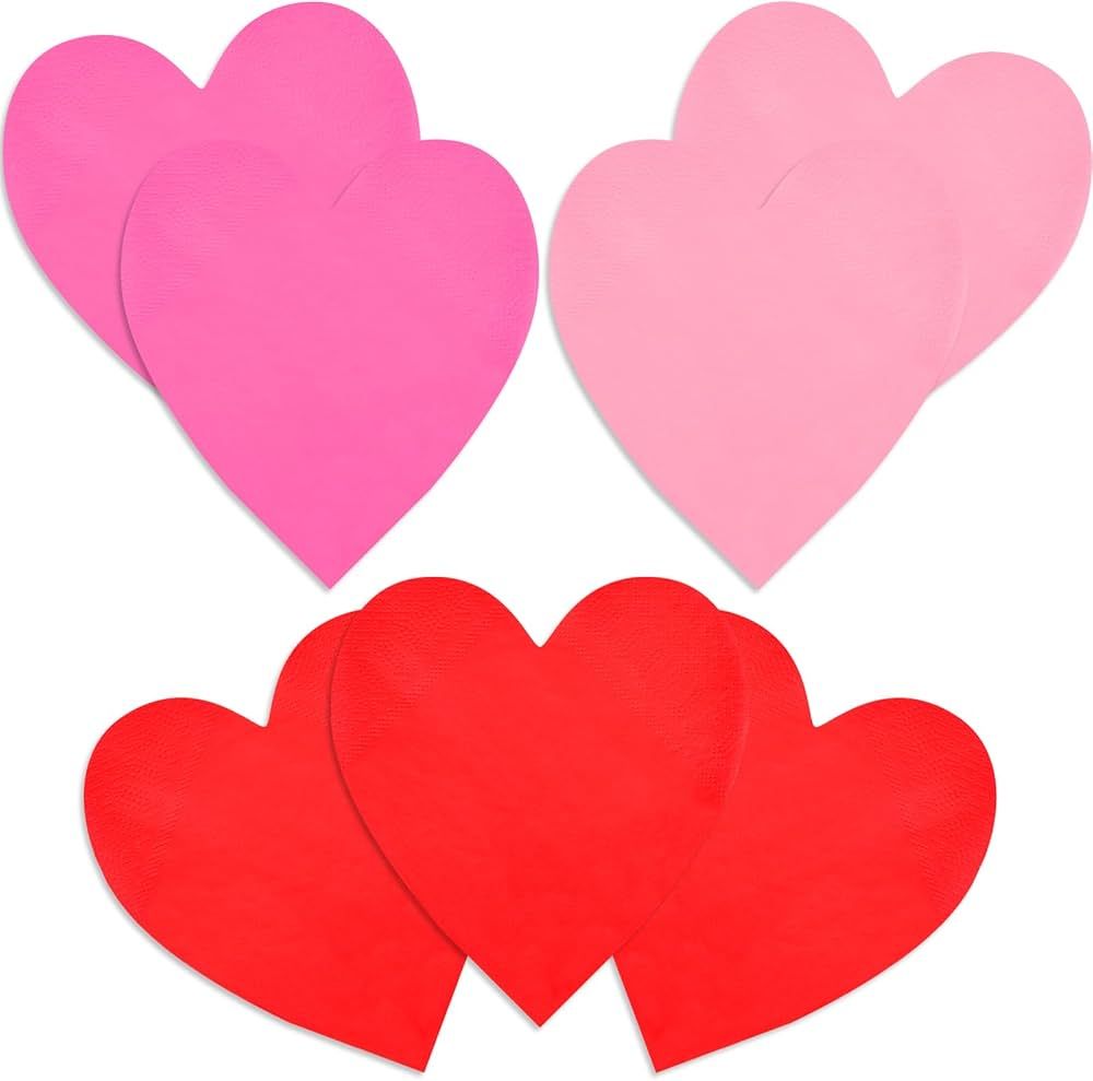 48Pcs Heart Shaped Paper Napkins Set for Valentine's Day - Romantic Table Decor | Essential Valen... | Amazon (US)