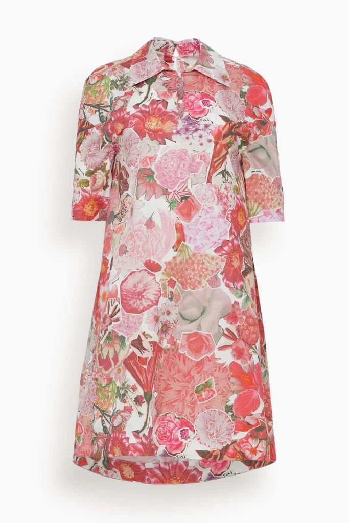 Short Sleeve Collared Dress in Pink Clematis | Hampden Clothing