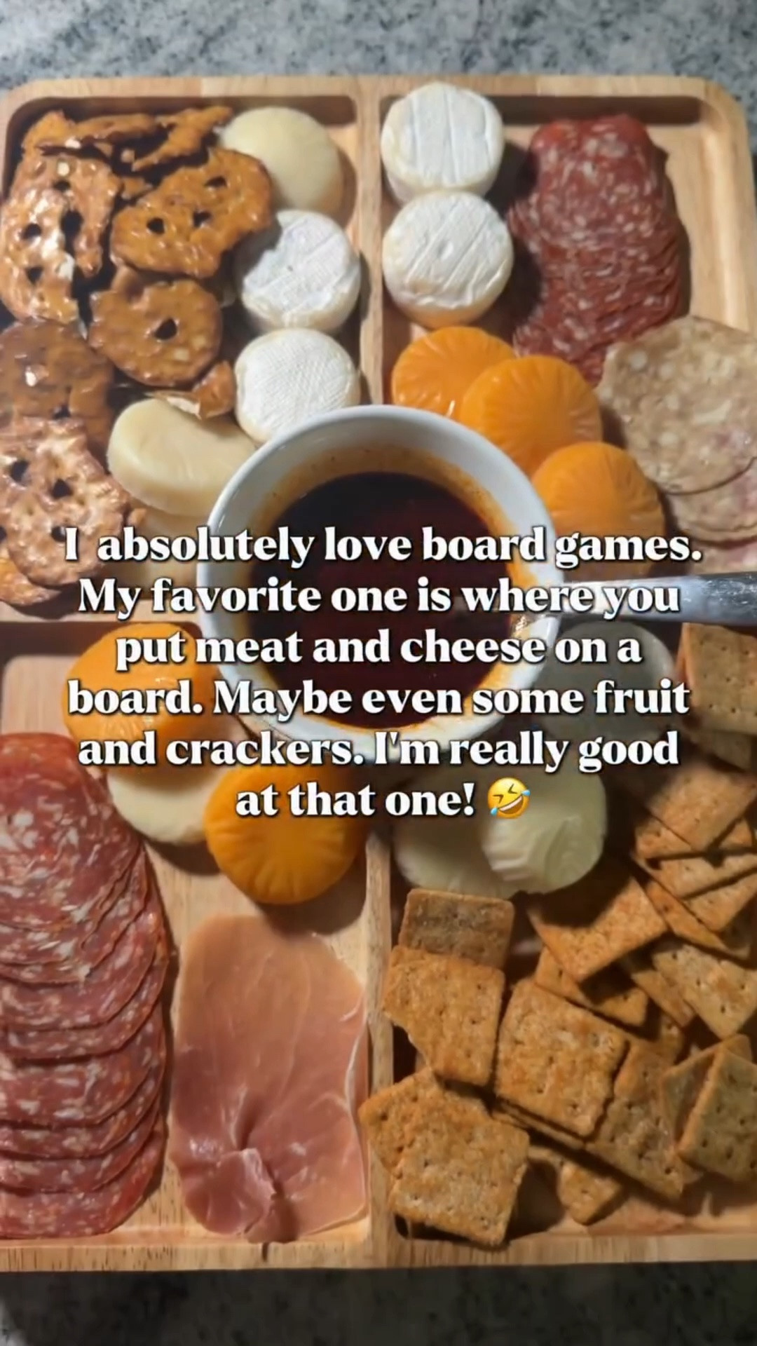 POV: you finally found a board game you’re guaranteed to win. 🤣🧀🍇

I LOVE board games… especially when people put meat and cheese on them. Maybe some fruit, crackers, and a few other snacks too. Now THAT is a game I’m really good at. 😂👏🏻

Okay, I’ll be honest, I’m actually not a huge board game person. But I AM extremely competitive, which means I only enjoy playing if there’s a decent chance I’m going to win. 😜 And if I’m not good at the game? Suddenly I’m no longer interested. 😂

But give me a charcuterie board filled with cheese, meats, crackers, fruit, and all the yummy snacks, and I’ll happily play all night long. 🙌🏻

Plus, an easy charcuterie board is one of my favorite entertaining ideas for fall get-togethers, game nights, girls’ nights, and holiday parties. It looks impressive, requires basically no cooking, and everyone can grab exactly what they want!

So tell me… are you a REAL board game person 🎲 or are you more of a charcuterie “board game” person like me?! 🧀🤣

#charcuterieboard #charcuteries #charcuterieplatter #boardgames #boardgamer

#LTKdayinmylife #LTKfoodie #LTKHome