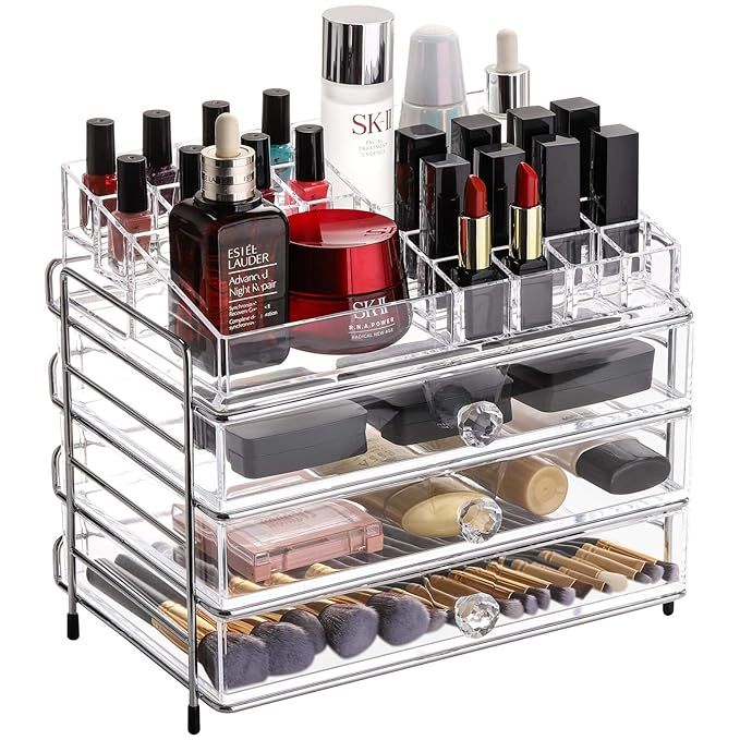 Tbestmax Makeup Organizer Cosmetic Storage with Metal Stand, Clear Beauty Display Cases Holder fo... | Amazon (US)