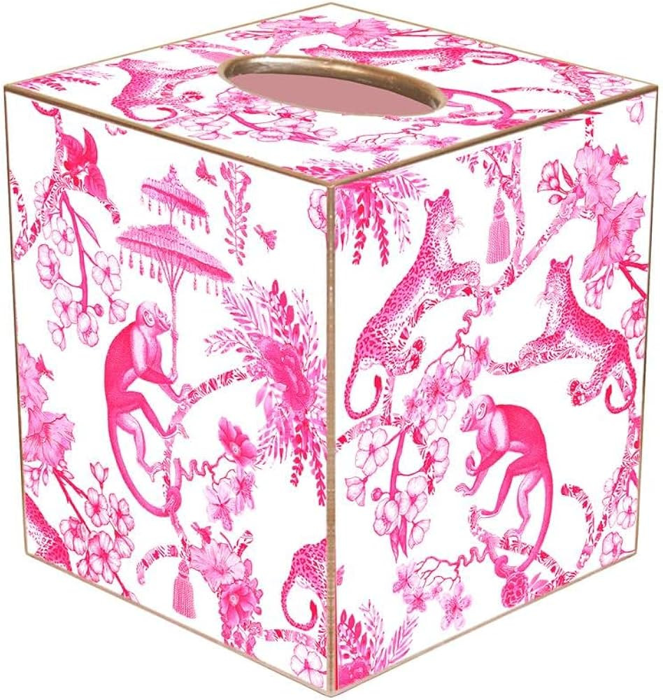 Chic Monkey Toile Pink Papier Mache Tissue Box Cover Handmade in The USA | Amazon (US)