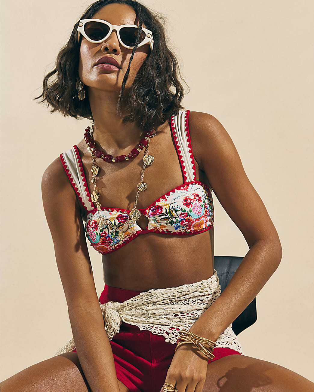 White Mexicana Floral Print Bikini Top | River Island UK & IE