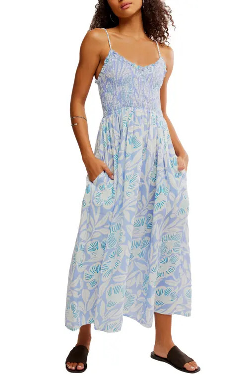 Free People Sweet Nothings Floral Print Sleeveless Maxi Sundress in Blue Vista Combo at Nordstrom, Size Large | Nordstrom