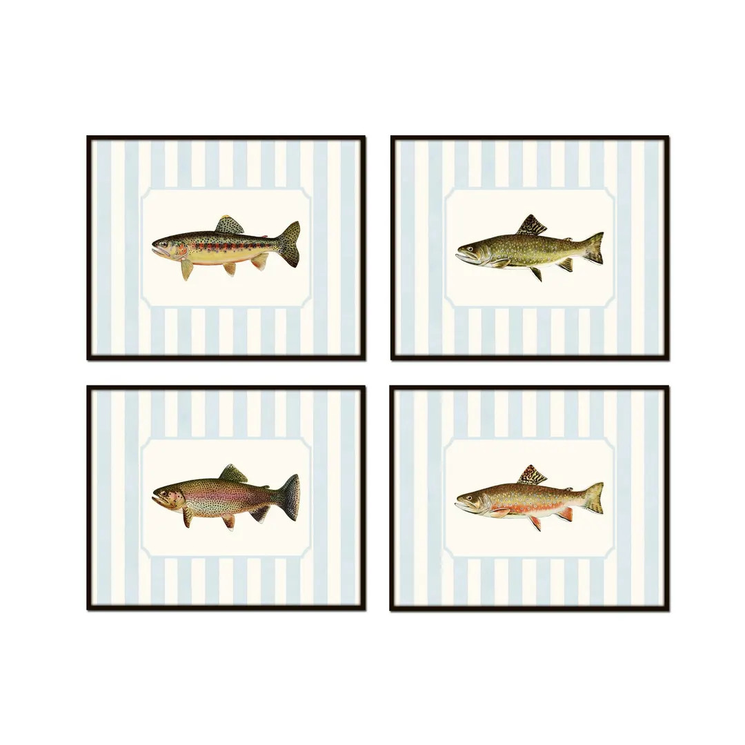 Vintage Trout Collage Blue Stripe, Vintage Fish, Coast Art, Angler Art, Wall Decor, Vintage Hunti... | Etsy (US)