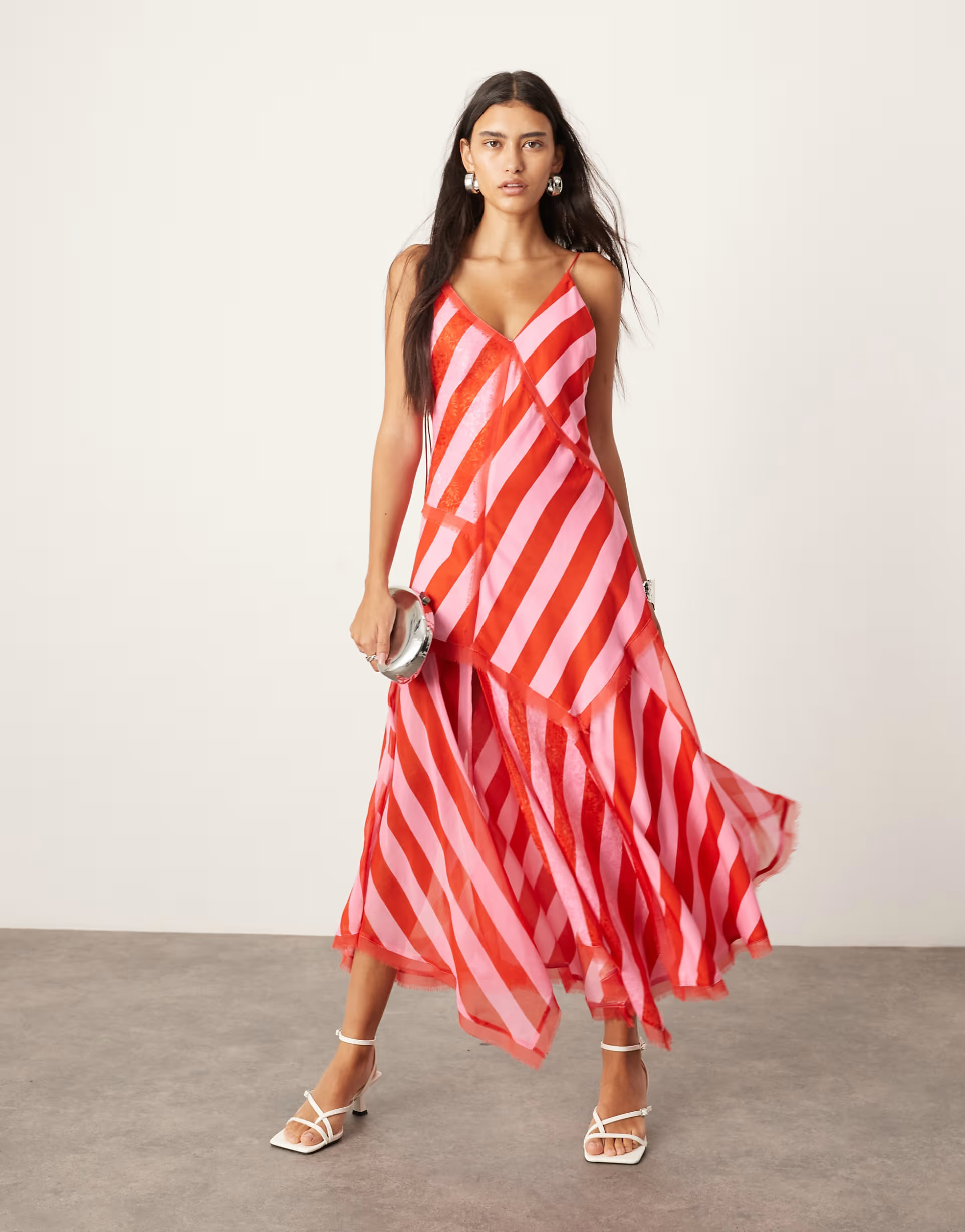 ARRANGE contrast fabric cami midi dress with hanky hem in colour block stripe | ASOS | ASOS (Global)