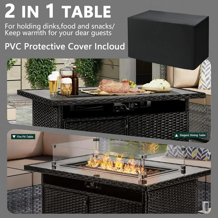 Waleaf 44 inch Propane Gas Fire Pit Table with Waterproof Cover, 50,000 BTU Auto-Ignition Gas fir... | Walmart (US)