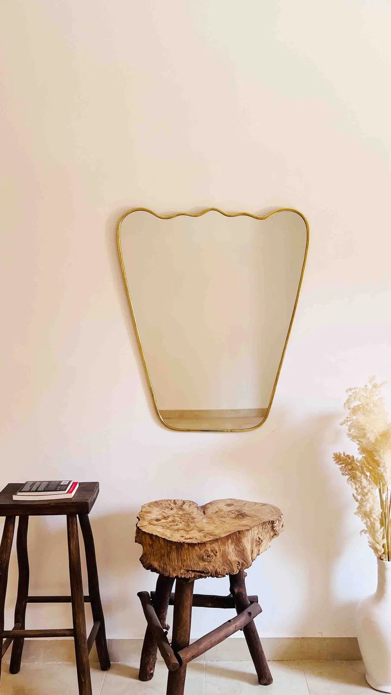 Italian Wavy Brass Mirror, Antique Brass Mirror, Metal Frame Mirror, Unlacquered Brass Mirror, Go... | Etsy (US)