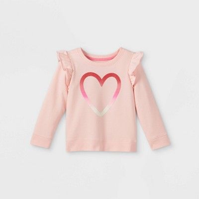 Toddler Girls' Heart Ruffle Pullover Sweatshirt - Cat & Jack™ Pink | Target