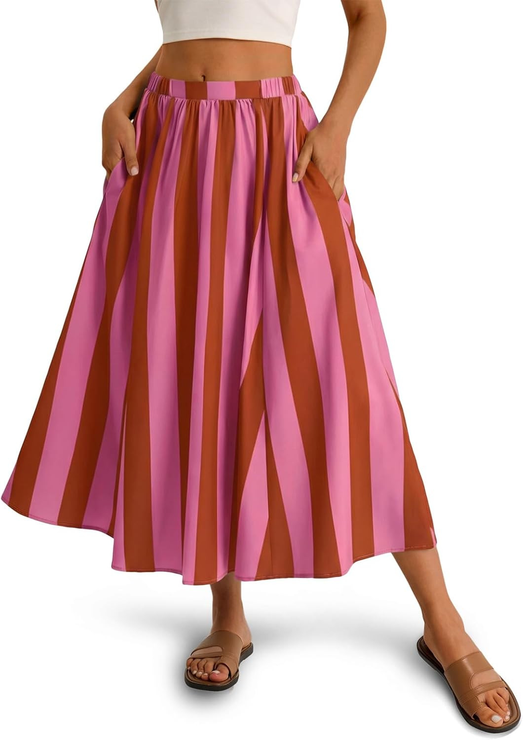 Cicy Bell Womens Summer Striped Maxi Skirts A-Line Beach Vacation Outfits | Amazon (US)