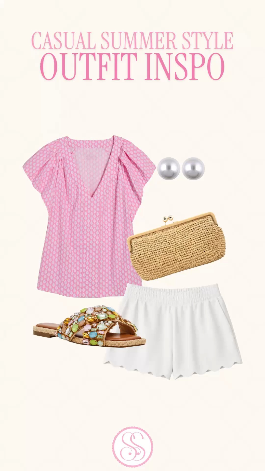 Casual summer outfit | summer outfit inspo | white shorts outfit | preppy summer style | vacation outfit

This casual summer outfit is exactly the kind of easy, pretty, outfit formula I wear on repeat. 

The pink Vineyard Vines top is a clearance find, and it has UPF protection, which makes it such a smart summer piece for sunny days, vacation outfits, beach trips, lake weekends, errands, school pickup, and casual brunch plans.

The white scallop shorts are Crown & Ivy and might be my favorite shorts of the summer. They have that smooth, soft, polished feel that reminds me of Spanx AirEssentials, and they run true to size. The scallop hem obvi is the main character. 

The Steve Madden sandals are the whole moment. I grabbed them while they were marked down, and the colorful embellishment is soooo fun. The woven bag is from Willow Tree Boutique, and pearl studs are always my go-to.

This is the outfit formula for summer days: printed pink top, white scallop shorts, statement sandals, woven bag, and pearls.

Wear it for brunch, vacation dinners, beach town shopping, lake weekends, girls trips, lunch dates, summer errands, resort mornings, church, casual parties, and everyday warm-weather plans.

casual summer outfit, summer outfit inspo, summer outfit women, preppy summer outfit, white shorts outfit, scallop shorts, Crown and Ivy shorts, Vineyard Vines top, UPF top, pink summer top, vacation outfit, vacation outfits beach, beach vacation outfit, lake weekend outfit, brunch outfit, resort outfit, casual brunch outfit, summer sandals, Steve Madden sandals, woven bag, pearl earrings, Palm Beach style, coastal style

#LTKFindsUnder50 #CasualStyle #SummerOutfits #VineyardVines #PreppyStyle #LookForLess

#LTKSeasonal #LTKootd #LTKPetite