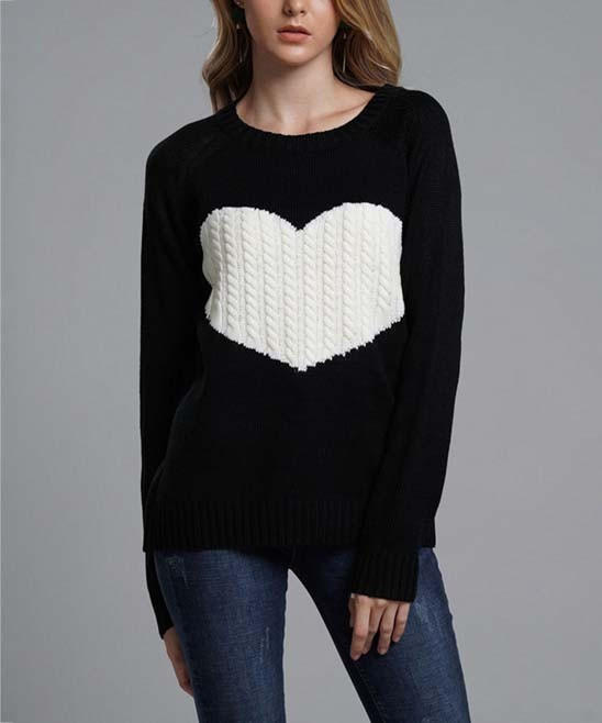 Sueter Women's Pullover Sweaters Black - Black Heart Sweater - Women & Juniors | Zulily