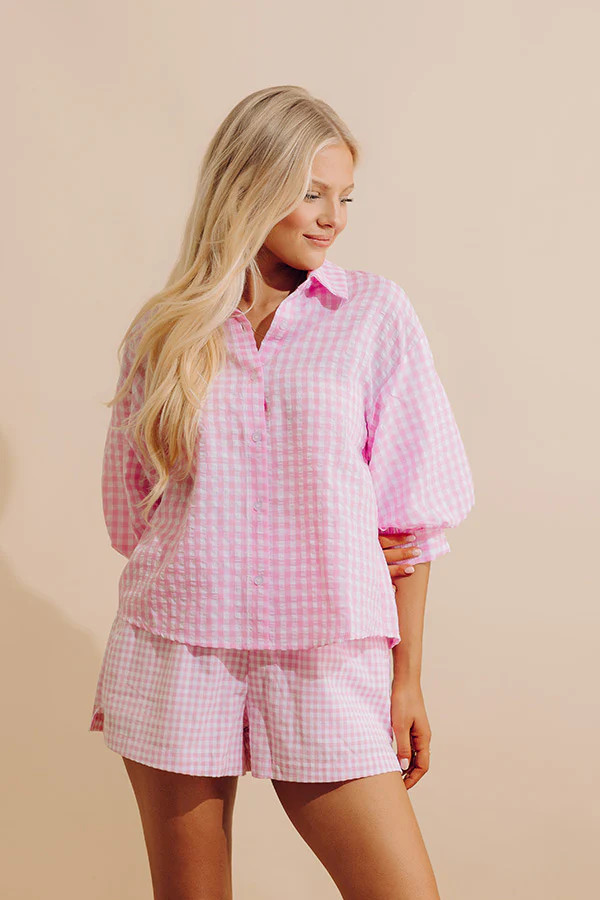 Picnic Date Gingham Button Up Top in Pink | Impressions Online Boutique