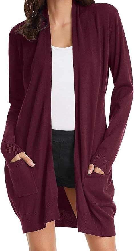 GRACE KARIN Women Open Front Cardigan Sweaters Pockets Long Sleeve Shrugs | Amazon (US)