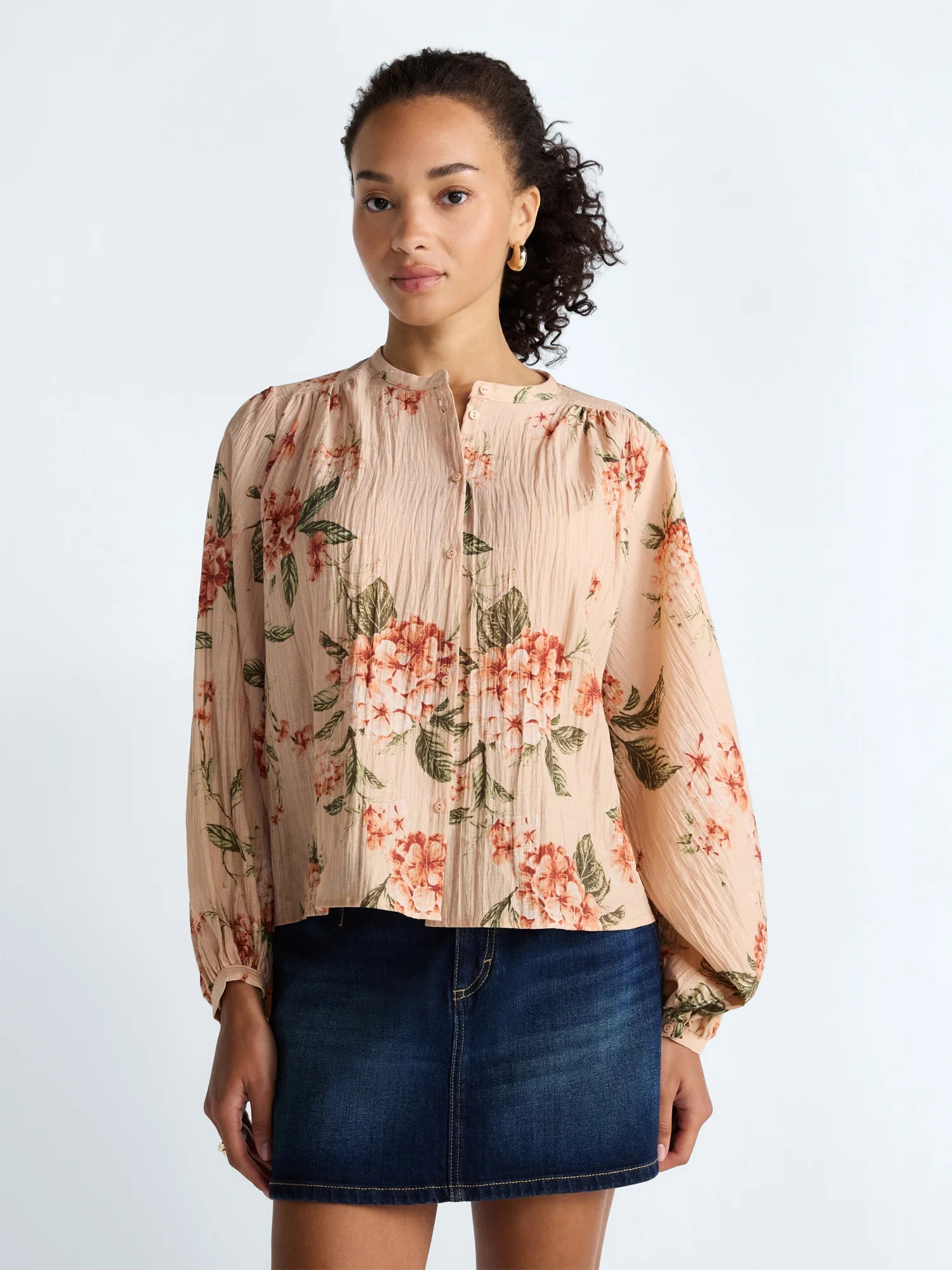 Scoop Women’s Blouson Sleeve Shirt, Sizes XS-4X | Walmart (US)