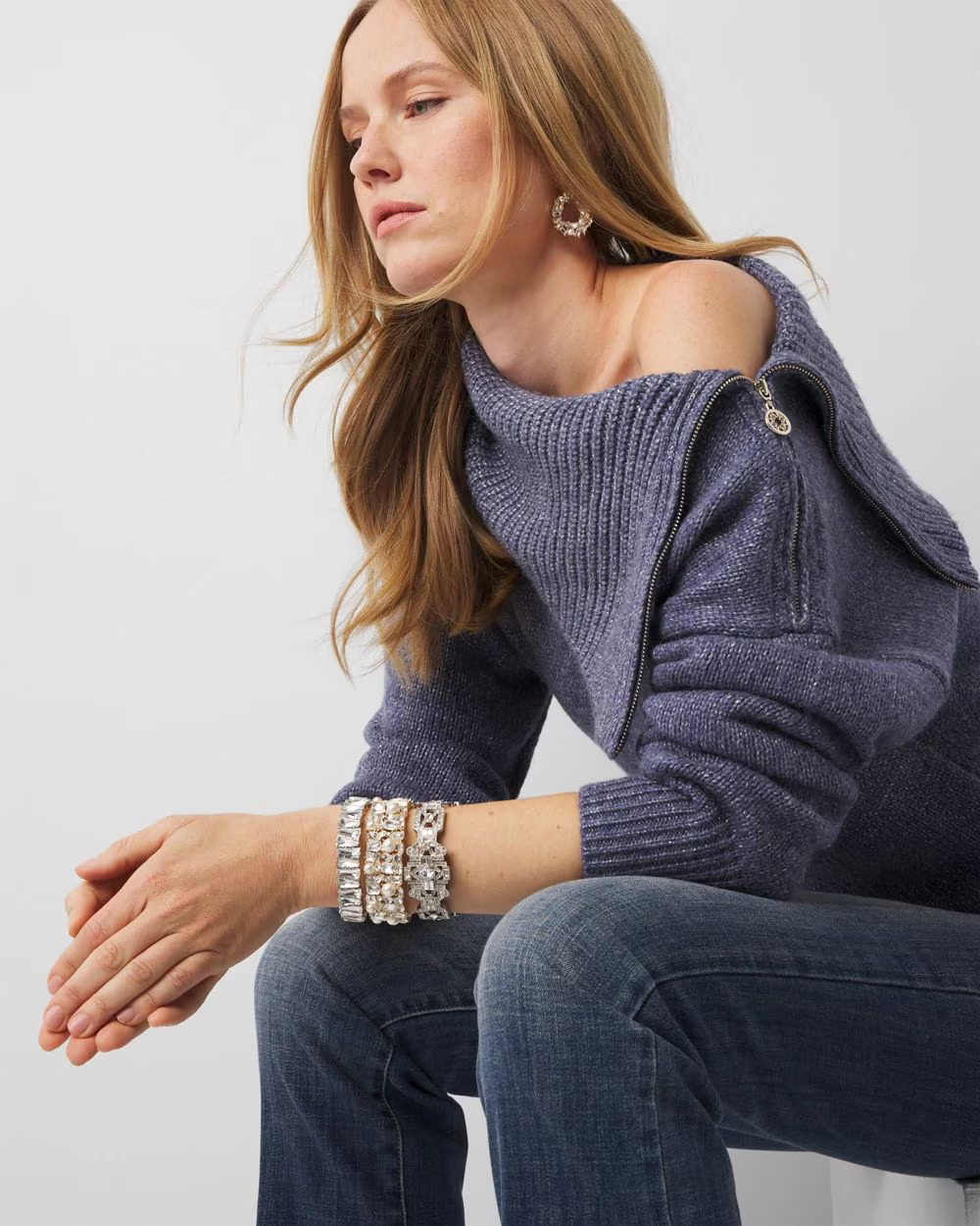 Petite Zip Neck Dolman Sleeve Sweater | White House Black Market