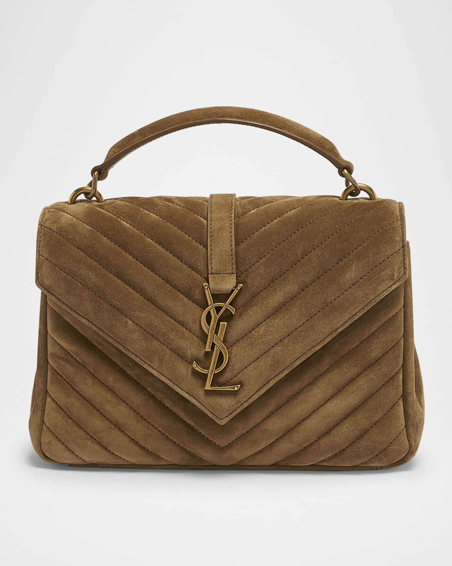 College Medium Flap YSL Shoulder Bag in Quilted Suede | Neiman Marcus