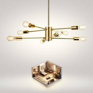 8-Light Modern Sputnik Chandelier Pendant Lighting Mid Century Gold Industrial Light Fixture for Living Room Dining Room | The Home Depot
