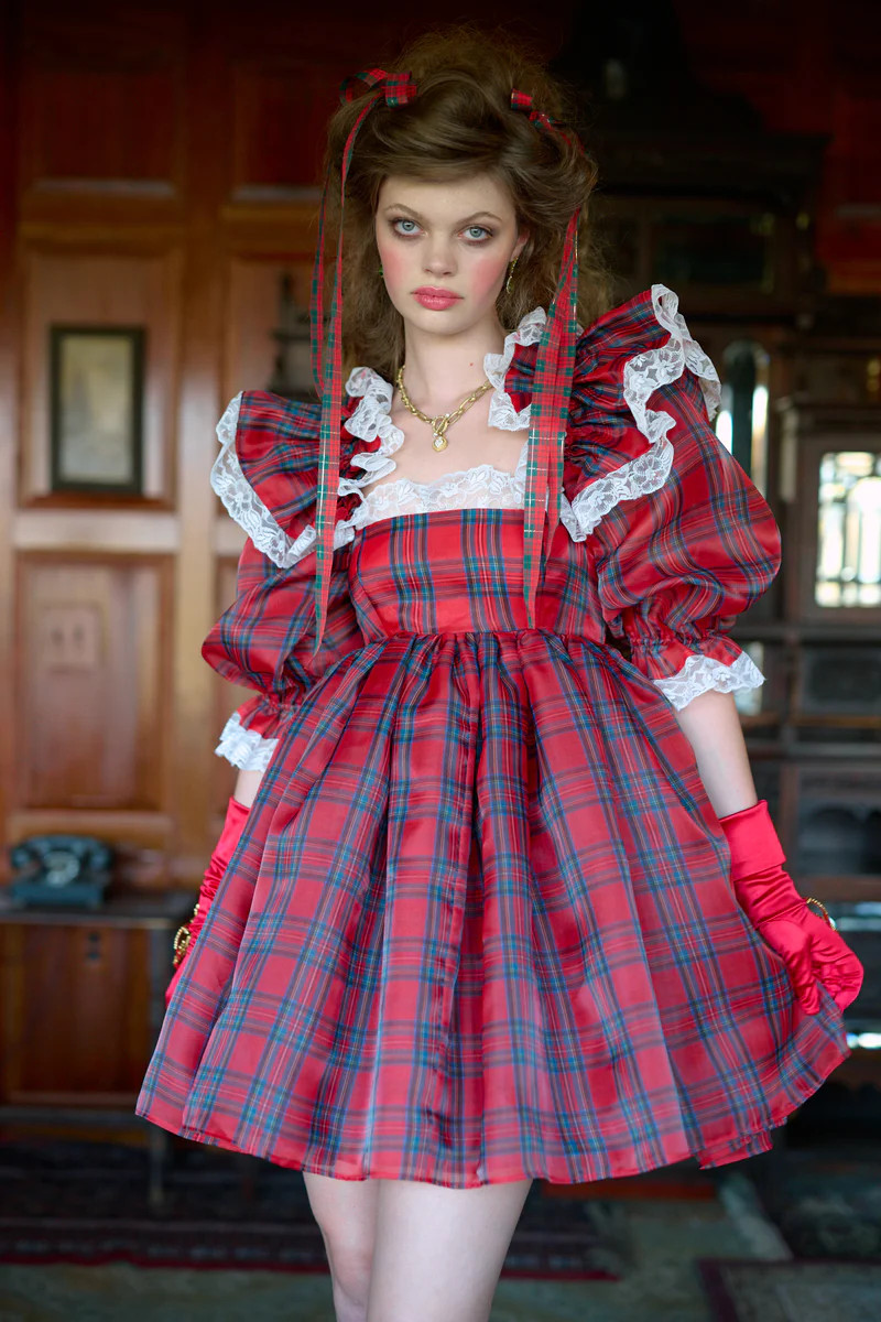 The Tartan Sugarfrill Puff Dress | Selkie Collection