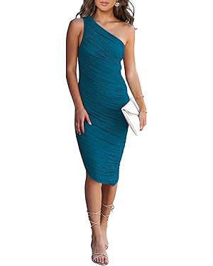 PRETTYGARDEN Summer One Shoulder Dresses for Women 2025 Elegant Mesh Ruched Asymmetrical Wedding ... | Amazon (US)