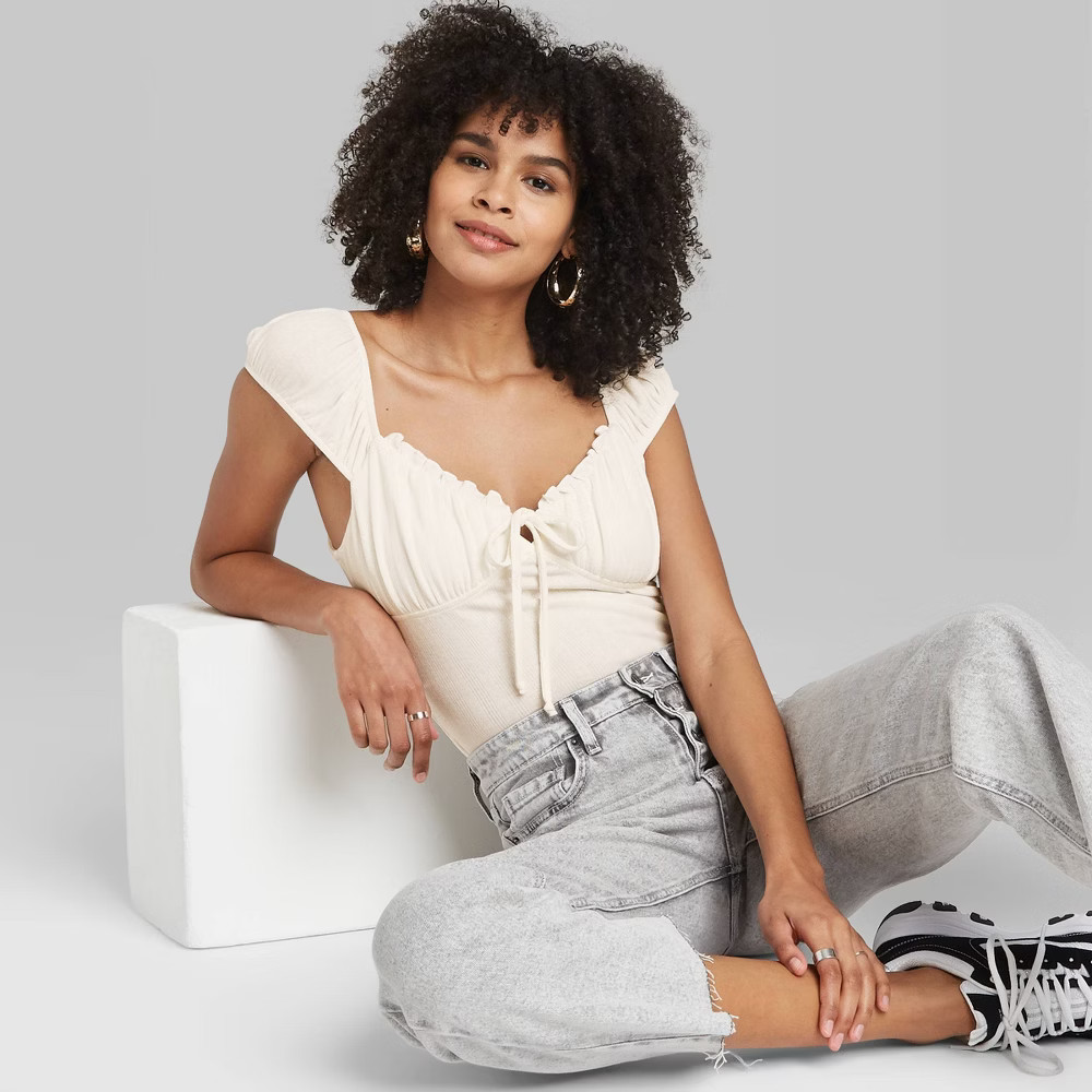 Women's Tie-Front Milkmaid Bodysuit - Wild Fable™ | Target