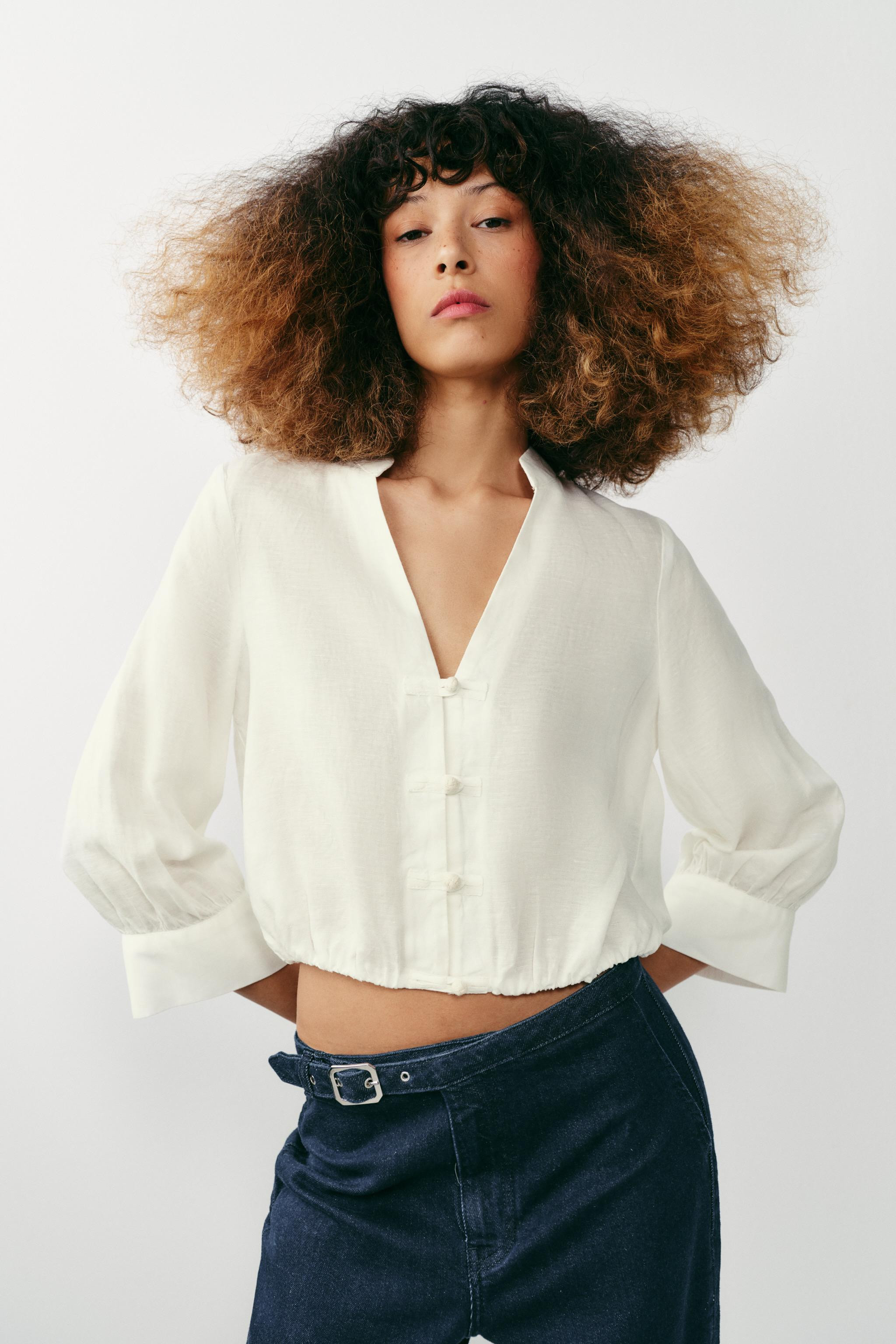LINEN BALLOON SHIRT WITH FROG CLASPS | Zara US