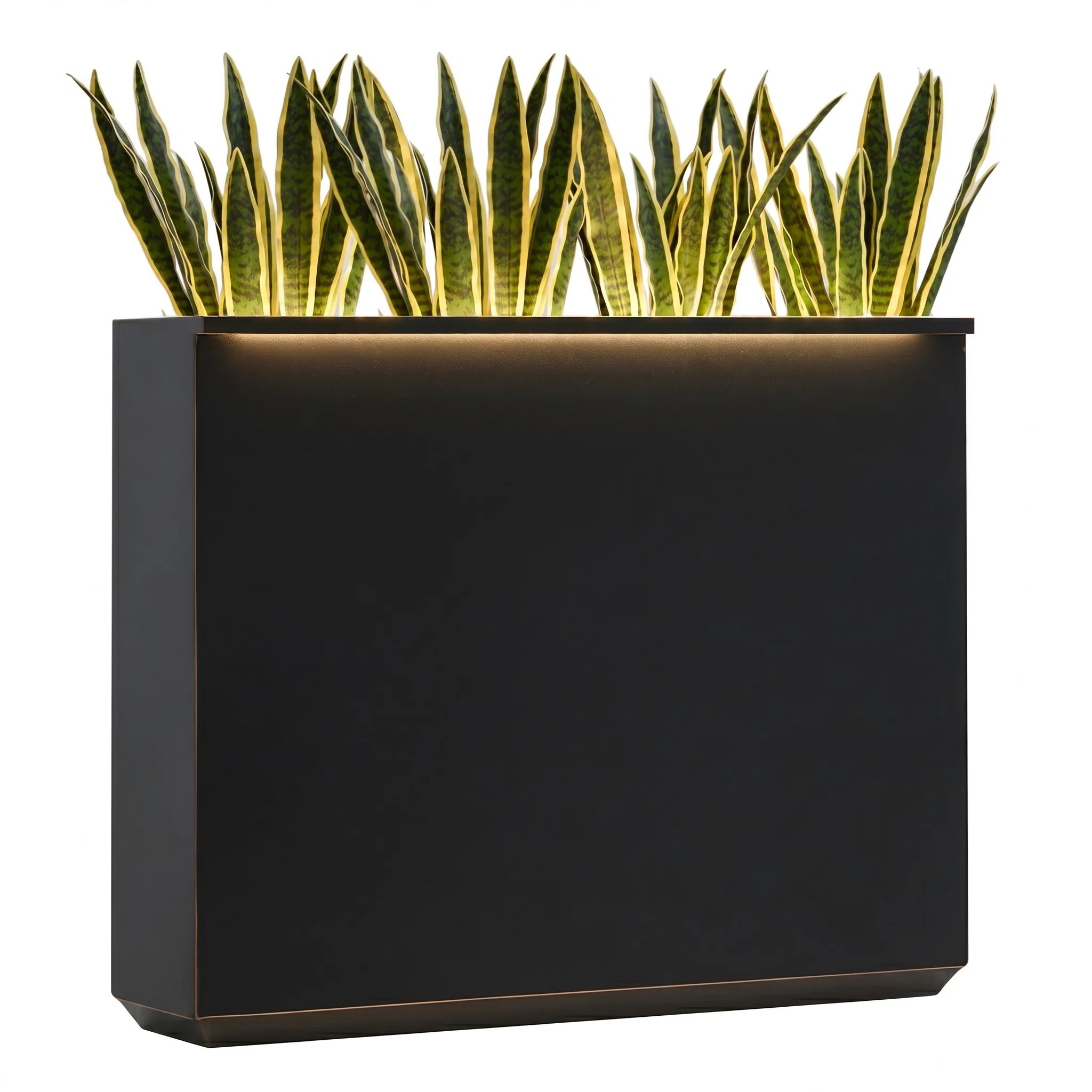Tormund 38'' Metal LED Planter Box, Modern Black Rectangular Divider with Gold Rim, Indoor/Outdoo... | Wayfair North America