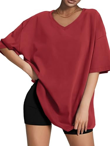 ATHMILE Womens Summer Oversized Shirts V Neck Plus Size Spring Workout Tops Beach Vacation 2025 G... | Amazon (US)