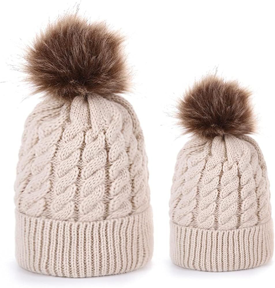 2PCS Parent-Child Hat, Mother & Daughter/Son Winter Warm Knit Hat Family Beanie Cap | Amazon (US)