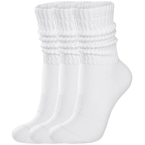 Womens Scrunch Crew Socks: Retro Solid Slouch Mid Calf Socks - Cotton Casual Athletic Socks 3 Pac... | Amazon (US)