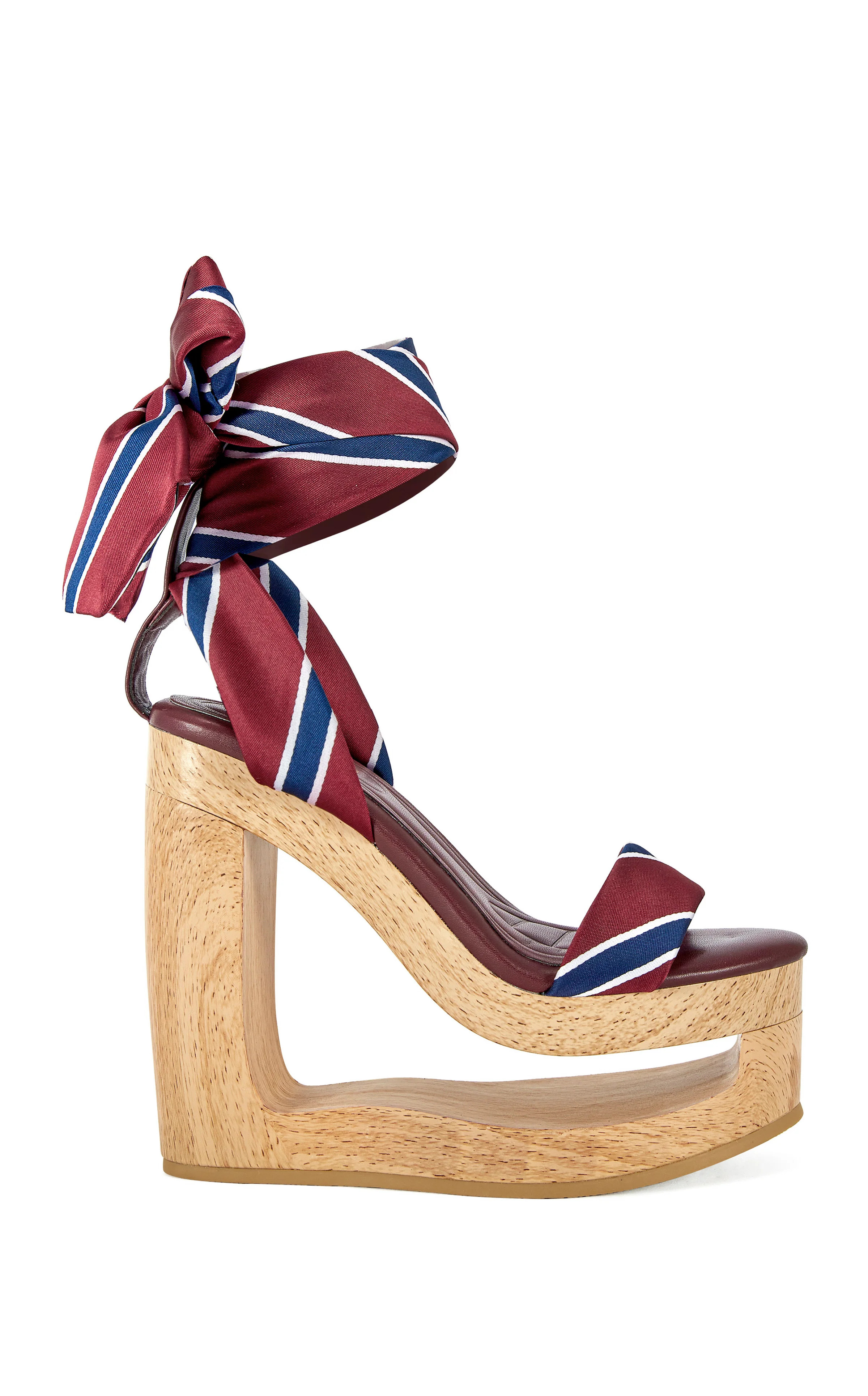WYNN-BURGUNDY CUT-OUT WEDGE TIE UP SANDAL | Azalea Wang
