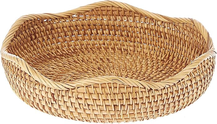 Hipiwe Natural Rattan Tray Wicker Storage Bowls Hand Woven Basket Tray for Bread Fruit Key Round ... | Amazon (US)