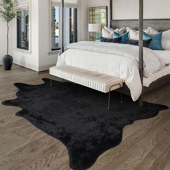 WARM HAVEN Black Faux Fur Cowhide Rug, Cow Hide Cow Print Rug for Living Room Bedroom 4.6x5.2 Fee... | Amazon (US)