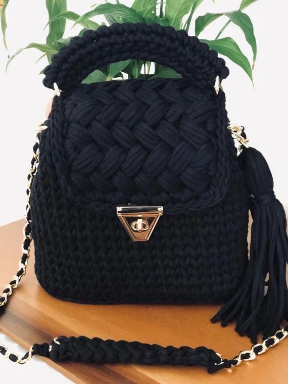 Handmade Crochet Black Bag | Etsy | Etsy (US)