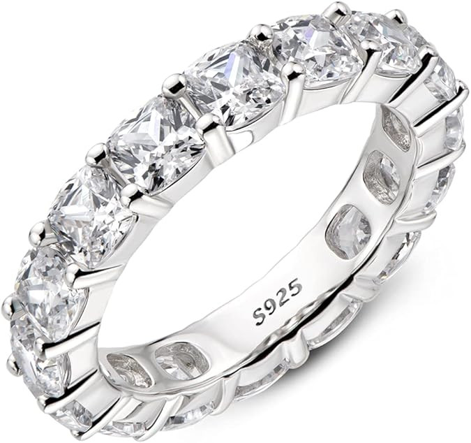 AINUOSHI Eternity Ring, 925 Sterling Silver Ring for Women, Emerald/Oval/Radiant/Round/Cushion Cu... | Amazon (US)