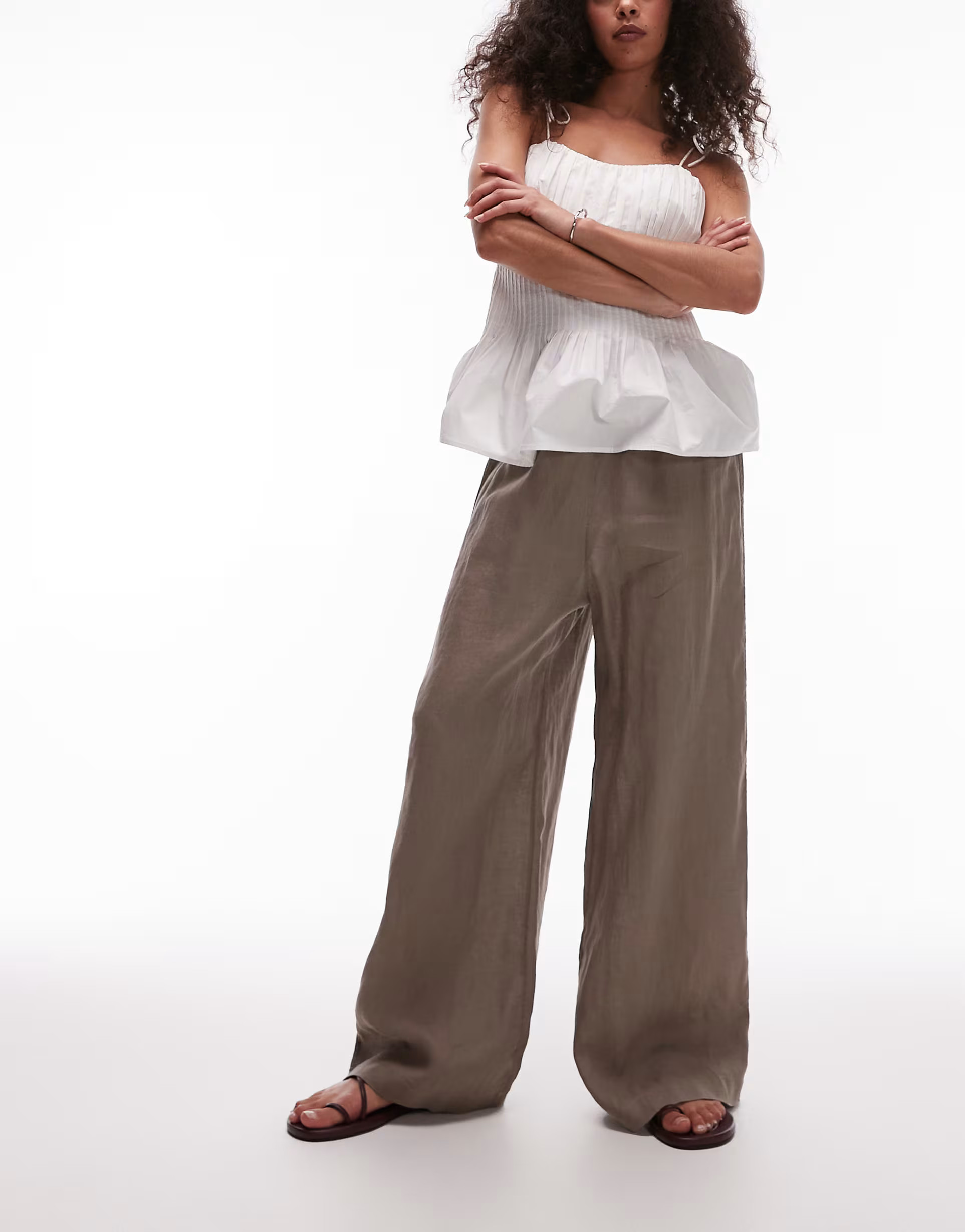 ARKET pure linen palazzo trousers with pull-on waist in mocha brown | ASOS | ASOS (Global)