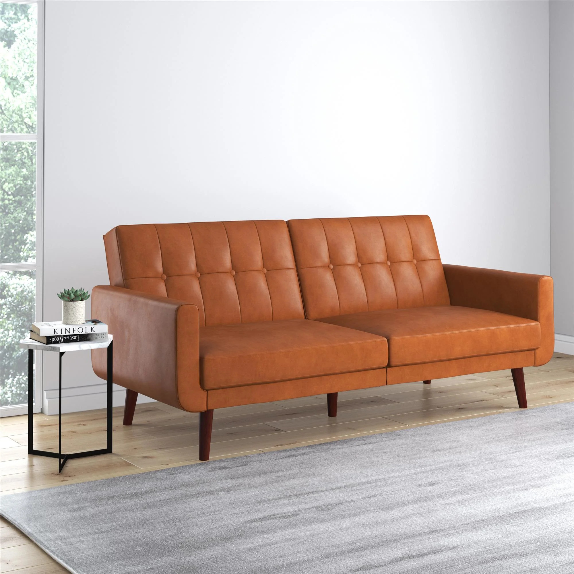 Better Homes & Gardens Nola Modern Futon, Camel Faux Leather - Walmart.com | Walmart (US)