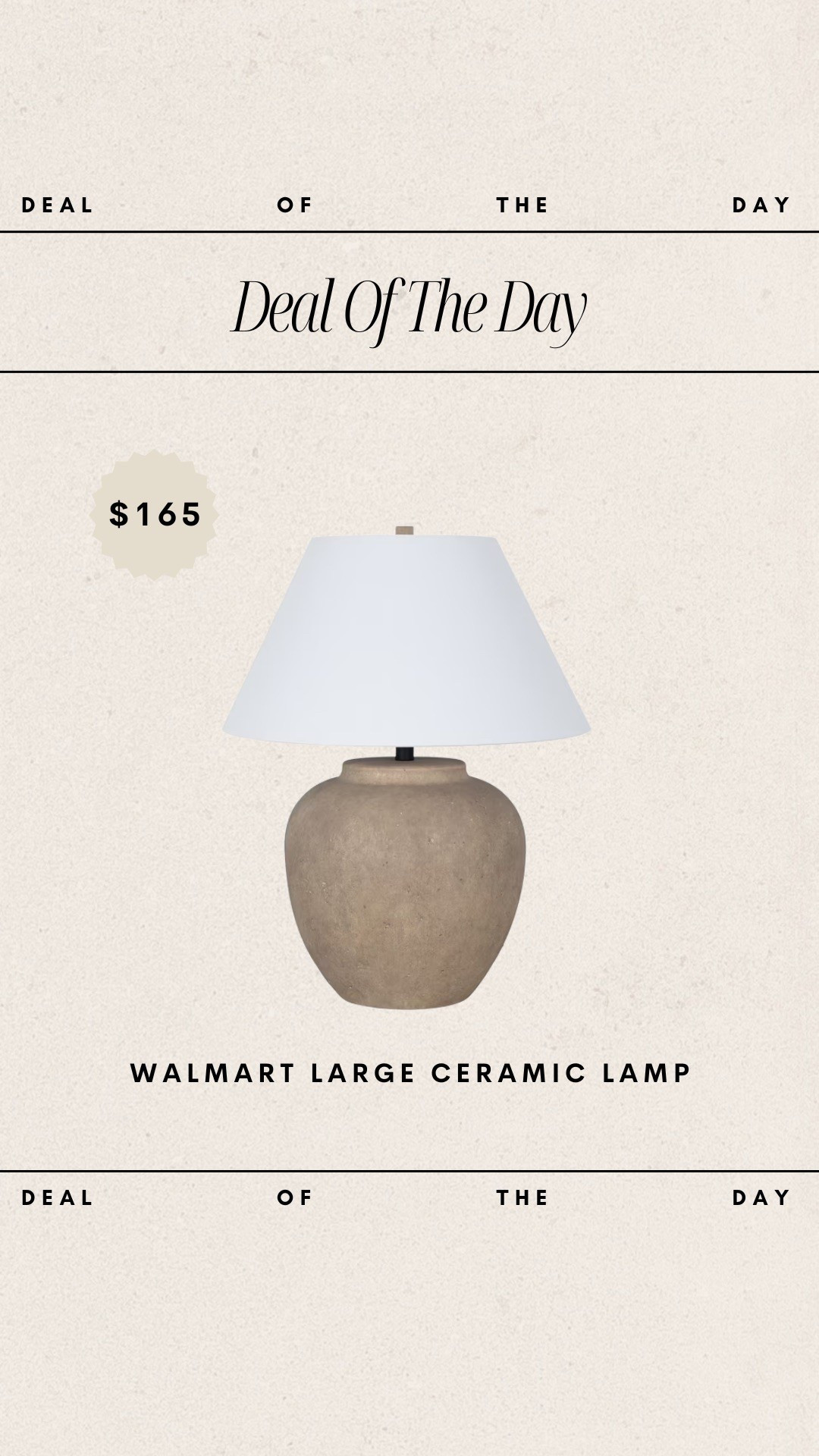 Deal of the day - Walmart large ceramic lamp / only $165!

walmart, ceramic lamp, large ceramic lamp, affordable lamp, budget friendly lamp

#LTKHome #LTKStyleTip