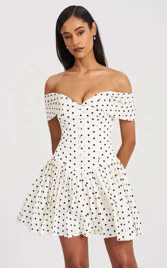 Edeline Polka Dot Off-shoulder Pleated Mini Dress | Nordstrom