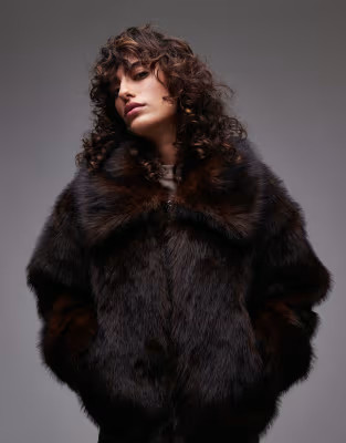 Topshop faux fur cropped bomber in brown | ASOS (Global)