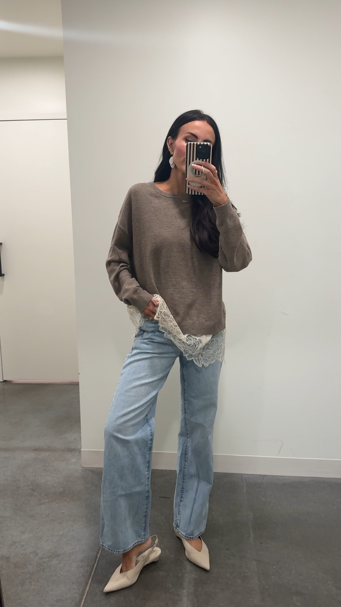These straight leg jeans from Aritzia are a great longer option for Spring. Top is Zara and is only one piece- even though it looks like two. fit is tts on both.  

 