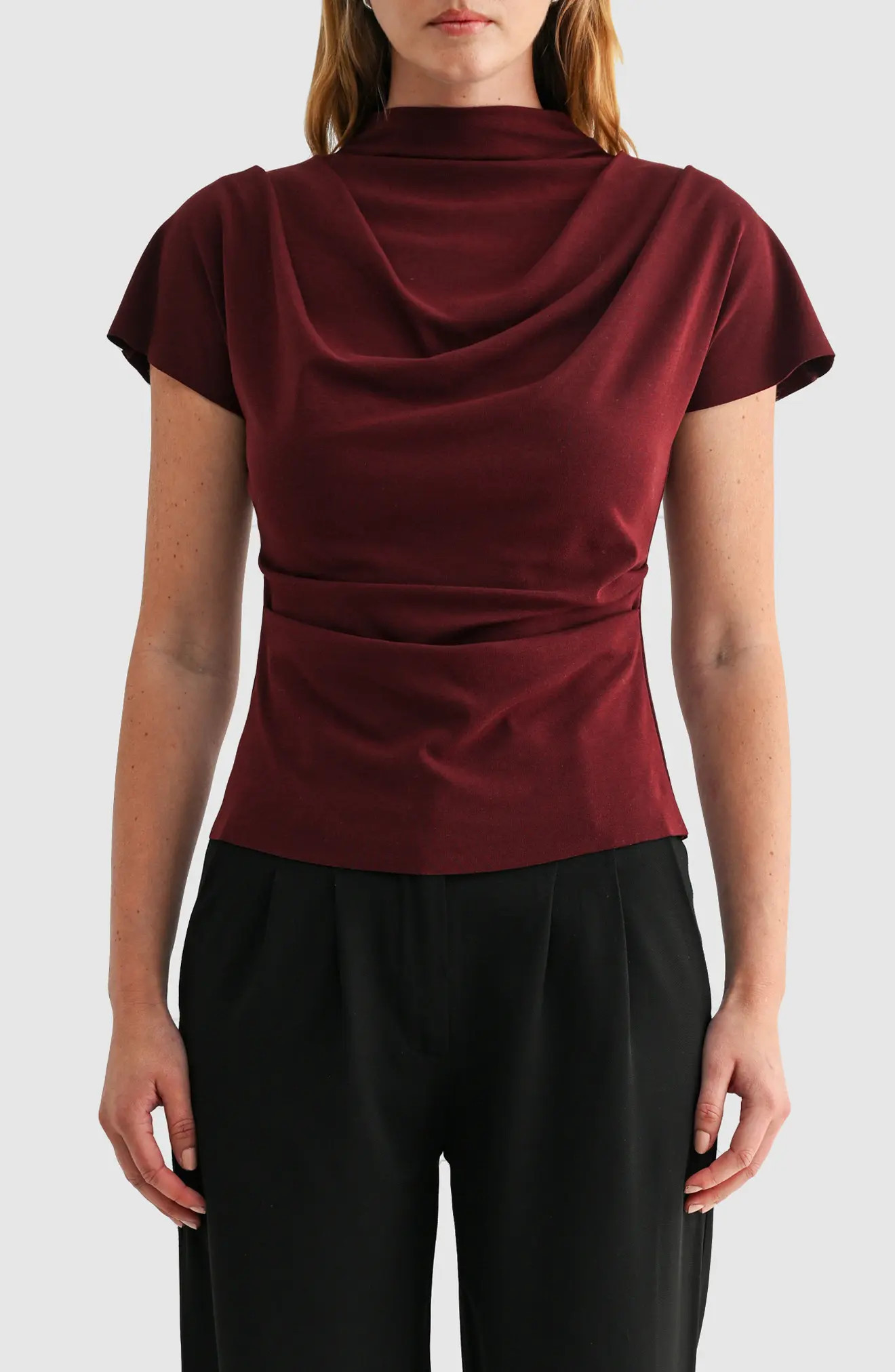 Mila Mae Draped Neck Ruched Top in Burgundy at Nordstrom Rack, Size X-Large | Nordstrom Rack